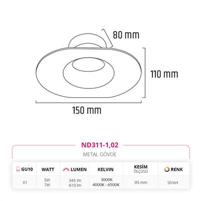 Moda Aydınlatma Sıva Altı Led Spot Siyah MD-D 2056-02