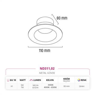 Moda Aydınlatma Sıva Altı Led Spot Siyah MD-D 2054-02