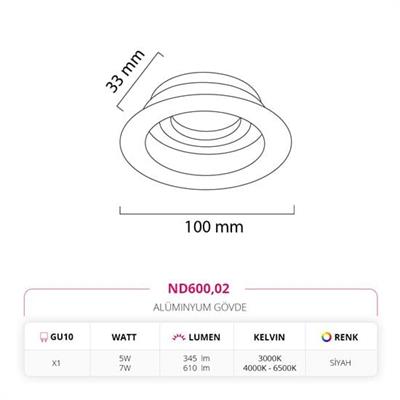 Moda Aydınlatma Sıva Altı Led Spot Siyah MD-D 2125-02
