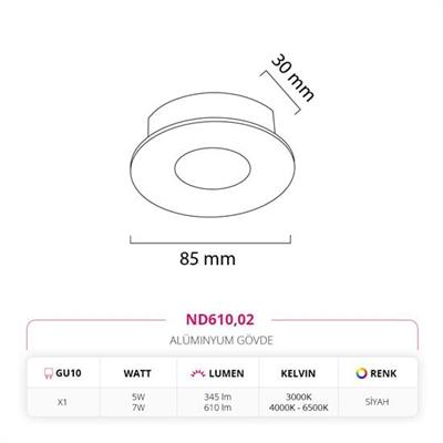 Moda Aydınlatma Sıva Altı Led Spot Siyah MD-D 2138-02