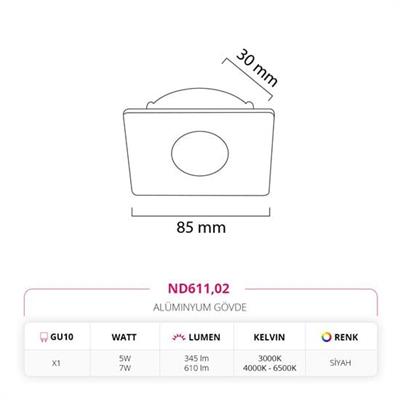 Moda Aydınlatma Sıva Altı Led Spot Siyah MD-D 2141-02