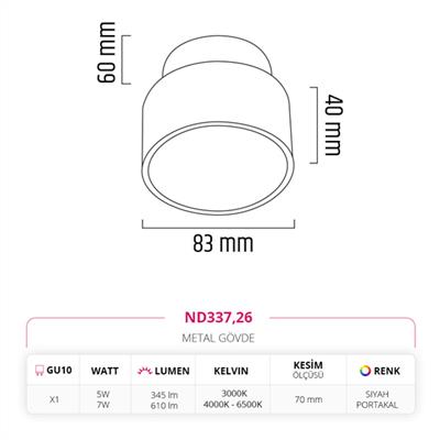 Moda Aydınlatma Sıva Altı Led Spot Siyah Portakal MD-D 2093-26