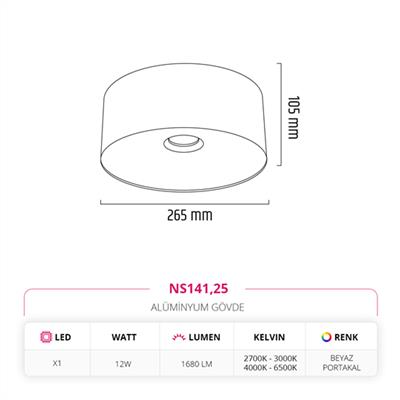 Moda Aydınlatma Sıva Üstü Armatür Beyaz Portakal MD-S 3046-25