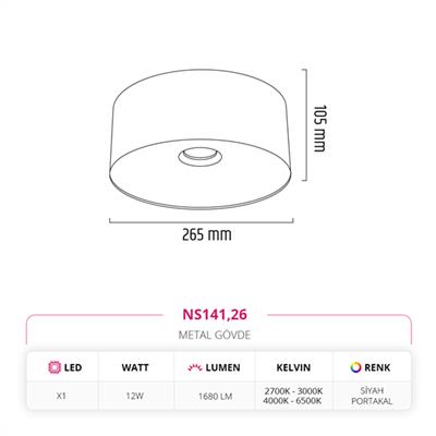 Moda Aydınlatma Sıva Üstü Armatür Siyah Portakal MD-S 3047-26