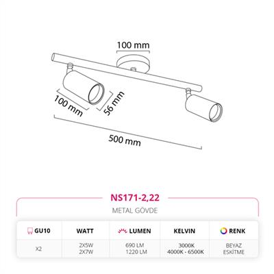 Moda Aydınlatma Sıva Üstü İkili Led Spot Beyaz Eskitme MD-S 3056-22