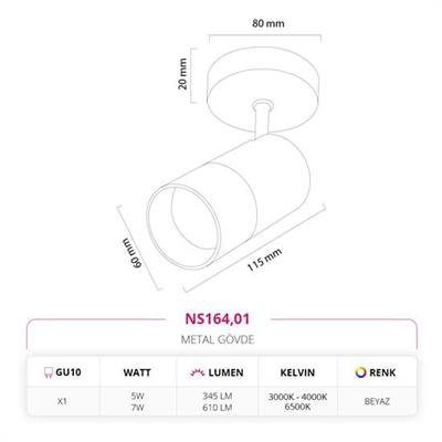 Moda Aydınlatma Sıva Üstü Led Spot Beyaz MD-S 3119-01