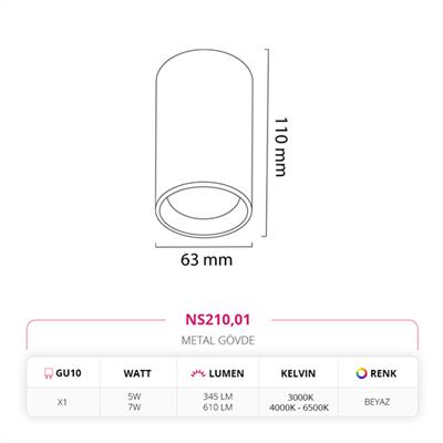 Moda Aydınlatma Sıva Üstü Led Spot Beyaz MD-S 3071-01