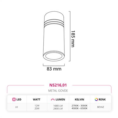 Moda Aydınlatma Sıva Üstü Led Spot Beyaz MD-S 3062-01
