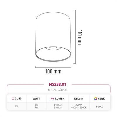 Moda Aydınlatma Sıva Üstü Led Spot Beyaz MD-S 3078-01