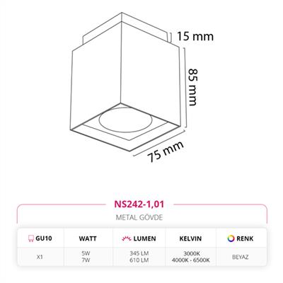 Moda Aydınlatma Sıva Üstü Led Spot Beyaz MD-S 3092-01