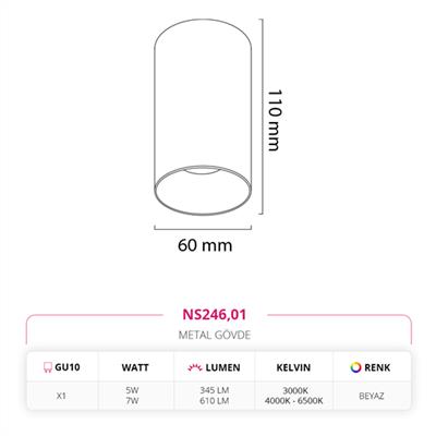 Moda Aydınlatma Sıva Üstü Led Spot Beyaz MD-S 3143-01