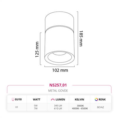 Moda Aydınlatma Sıva Üstü Led Spot Beyaz MD-S 3121-01