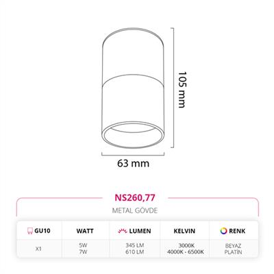 Moda Aydınlatma Sıva Üstü Led Spot Beyaz Platin MD-S 3140-77