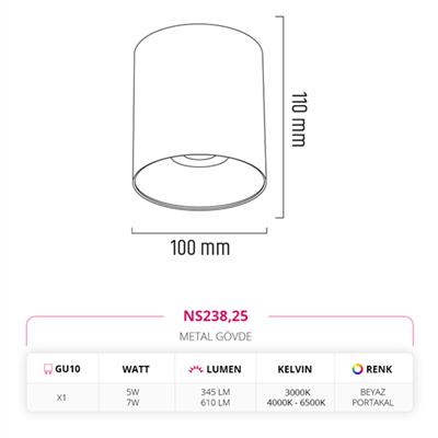Moda Aydınlatma Sıva Üstü Led Spot Beyaz Portakal MD-S 3082-25