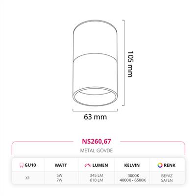 Moda Aydınlatma Sıva Üstü Led Spot Beyaz Saten MD-S 3139-67