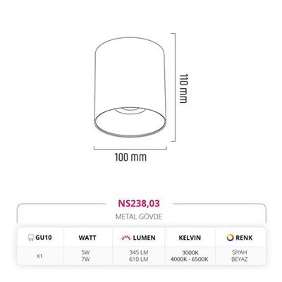 Moda Aydınlatma Sıva Üstü Led Spot Beyaz Siyah MD-S 3079-03