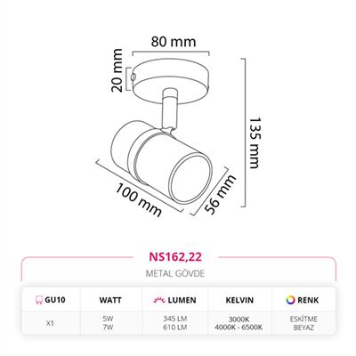 Moda Aydınlatma Sıva Üstü Led Spot Eskitme Beyaz MD-S 3049-22
