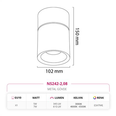 Moda Aydınlatma Sıva Üstü Led Spot Eskitme MD-S 3095-08