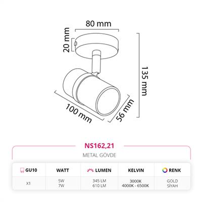 Moda Aydınlatma Sıva Üstü Led Spot Gold Siyah MD-S 3049-21
