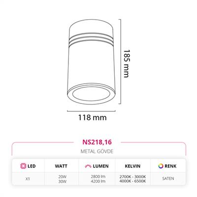 Moda Aydınlatma Sıva Üstü Led Spot Saten MD-S 3068-16