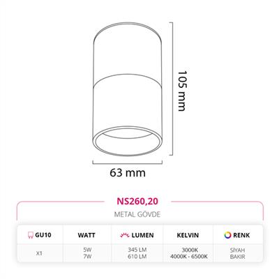 Moda Aydınlatma Sıva Üstü Led Spot Siyah Bakır MD-S 3135-20