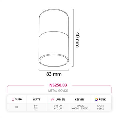 Moda Aydınlatma Sıva Üstü Led Spot Siyah Beyaz MD-S 3123-03