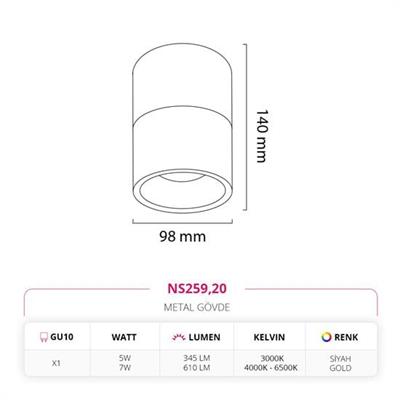 Moda Aydınlatma Sıva Üstü Led Spot Siyah Gold MD-S 3130-21