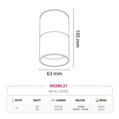 Moda Aydınlatma Sıva Üstü Led Spot Siyah Gold MD-S 3136-21