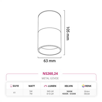 Moda Aydınlatma Sıva Üstü Led Spot Siyah Krom MD-S 3138-24