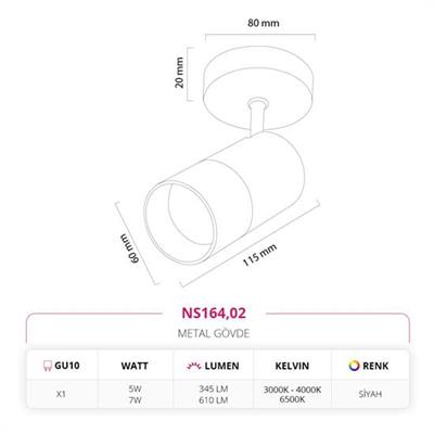 Moda Aydınlatma Sıva Üstü Led Spot Siyah MD-S 3120-02