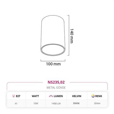 Moda Aydınlatma Sıva Üstü Led Spot Siyah MD-S 3069-02