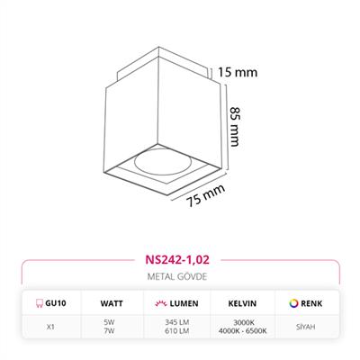 Moda Aydınlatma Sıva Üstü Led Spot Siyah MD-S 3093-02