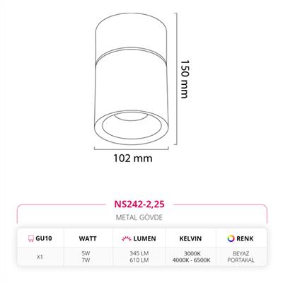 Moda Aydınlatma Sıva üstü Led Spot Beyaz Portakal MD-S 3097-25