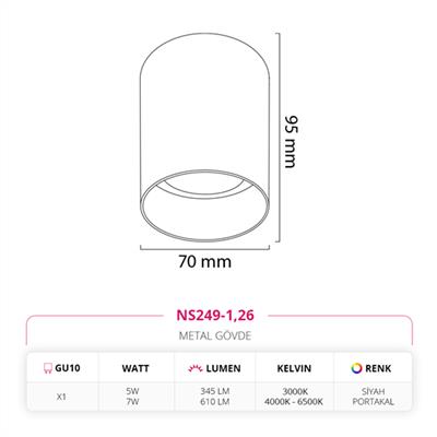 Moda Aydınlatma Sıva üstü Led Spot Siyah Portakal MD-S 3114-26