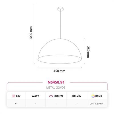 Moda Aydınlatma Tekli Sarkıt Antik Bakır MD-S 4575-91