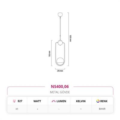 Moda Aydınlatma Tekli Sarkıt Bakır MD-S 4552-06
