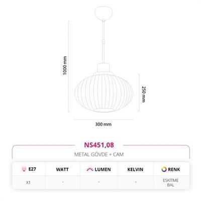 Moda Aydınlatma Tekli Sarkıt Bal MD-S 4567-08