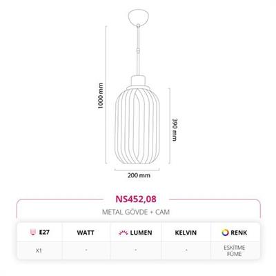 Moda Aydınlatma Tekli Sarkıt Füme MD-S 4568-08