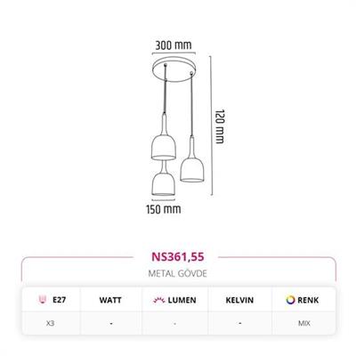 Moda Aydınlatma Üçlü Dekoratif Sarkıt MD-S 4549-55