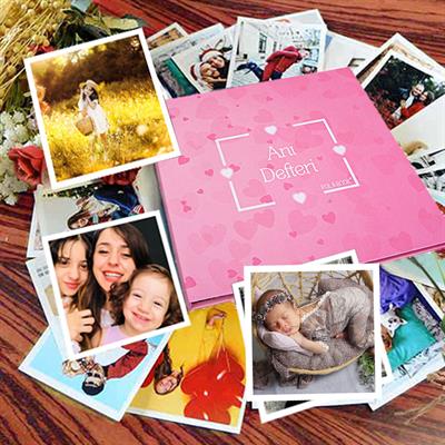Pembe Anı Defteri 20 Adet 10x10 Cm Solmaz Fotoğraf Baskı, Beyaz Jel Kalem ve Bant Hediye (kendin tasarla, yapıştır, oluştur ) 