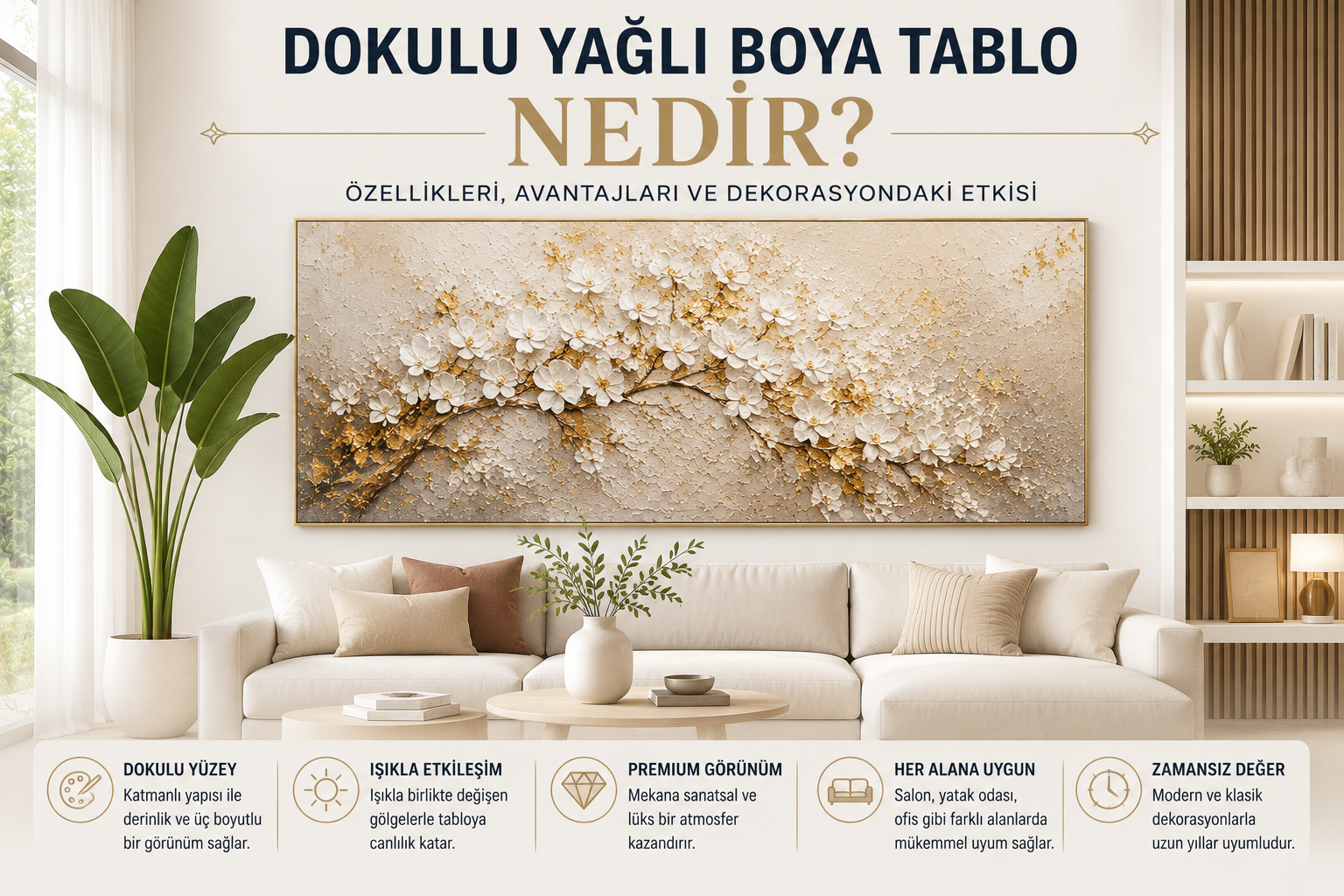 Modern salonda sergilenen dokulu yağlı boya tablo ve dekoratif duvar tasarımı,dokulu yağlı boya tablo nedir