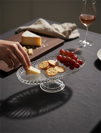 BÖLMELİ OVAL TABAK DİK KESME ŞEFFAF AYAKLI 