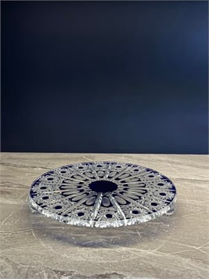 Düz Cam Tabak Kristal Top Ayaklı 21 Cm Ekose Mavi