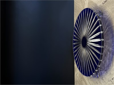Düz Cam Tabak Kristal Top Ayaklı 28 Cm Dik Kesme Mavi