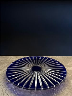 Düz Cam Tabak Kristal Top Ayaklı 28 Cm Dik Kesme Mavi