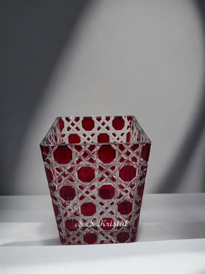 Kare Vazo 14 Cm Hasır Kırmızı