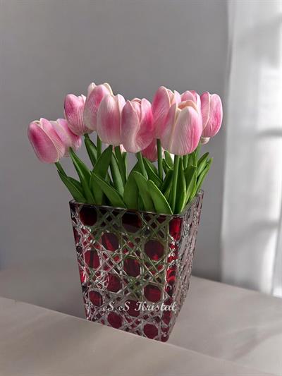 Kare Vazo 14 Cm Hasır Kırmızı