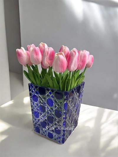Kare Vazo 14 Cm Hasır Mavi