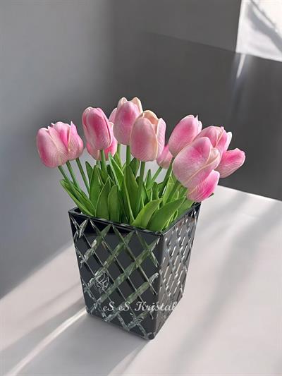 Kare Vazo 14 Cm Kafes Siyah
