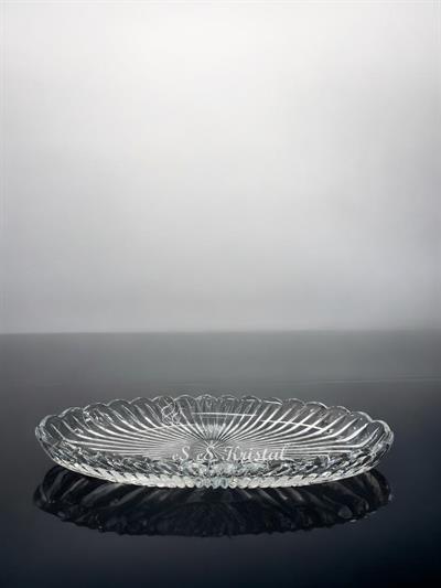 Kristal Kayık Tabak 40 Cm Dik Kesme Dilimli Şeffaf